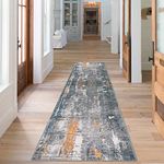 famibay Runner Rugs for Hallway Washable Rug Runners Hallway Long 2x8 Modern Abstract Kitchen Runner Rug Non Slip Washable Soft Low Pile Carpet Floor Runner for Hallway Kitchen Entryway(Grey/Rust)