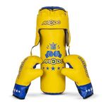 APRODO Kids Boxing Kit Set | Pack of 4 (Boxing Gloves, Head Guard & Punching Bag) | Great for Age 3, 4, 5, 6, 7, 8 Years Old Girls & Boys (Yellow-Blue)