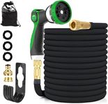 KSSKEN Garden Hose 100ft, Upgraded Flexible Expandable Hose Pipe with 10 Function Spray Nozzle, 3/4", 1/2" Solid Brass Connectors, Expanding Water Hose for Gardening Irrigation and Cleaning - Green