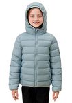 SOLOCOTE Girls Winter Coats Lightweight Water-Resistant Windproof Packable Hooded Down Like Padding Jacket, SLN2108-Greyblue-8Y