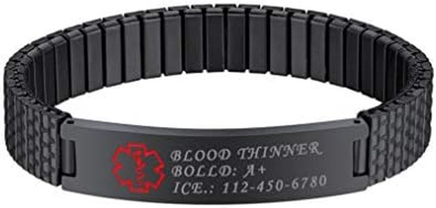 Bandmax Personalized Type 1 Type 2 Diabete Emergency ID Bracelet Wristband for Men Women Stainless Steel Engraving Black Medical Alert Bracelet Adjustable