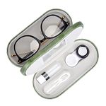 Muf 2 in 1 Contact Lens Case and Glasses Case,Double Sided Dual Use Design,Leak Proof & Portable,Tweezer and Contact Lens Solution Bottle Included for Travel Kit(Green)