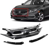 PartsFlow 3PCS Front Bumper Grille Glossy Black Grill With Molding Trim For 2019 2020 Honda Civic