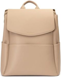 MIA + SOPHIA Leather Diaper Bag Backpack with Changing Pad, Stroller Straps, Bottle Holder (Beige Olivia)