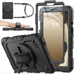 SEYMAC stock 360° Hand Strap Shockproof Case for Samsung Galaxy Tab A9 8.7 inch, Black