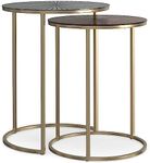 SIMPLIHOME Drake 18 Inch Wide Round Contemporary Nesting Table in Antique Nickel, Antique Copper, Fully Assembled, for The Living Room and Bedroom