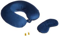 amazon basics Memory Foam Travel Neck Pillow with Eye Mask and Ear Plugs Combo, Unisex, U-Shaped, Navy Blue