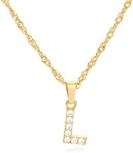 Collier personnalisé avec initiale lettre de l'alphabet de A à Z - Chaîne en or - Cadeau pour femme - Cadeau pour Noël, anniversaire, Saint-Valentin, Zircone cubique Cuivre, Zircone cubique