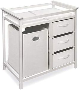 Badger Basket Modern Baby Changing Table with Laundry Hamper, 3 Storage Drawers and Pad, Diaper Change Station - Fresh White/White