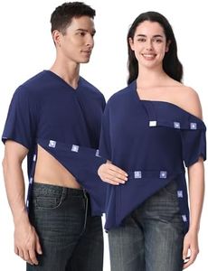 Magnetic Buttons Post Shoulder Surgery Recovery Shirt for Men V-Neck Tear Away Adaptive Chemo Port Clothing for Women