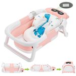 Collapsible Baby Bathtub for Newborn to Toddler,Durable Essential Infant Bath Tub,Portable Travel Baby Bathtub with Soft Cushion,No-Slip Hanging and Detachable Bathtub (Pink)