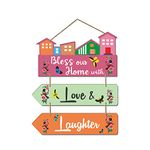 Artvibes Bless Our Home Quote Decorative Wall Art MDF Wooden Wall Hanger for Living Room | Bedroom | Decor Items | Gifts | Wood Decoration Items | Artworks Wall Hangings (WH_5809N), Set of 3