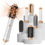 6 in 1 Hair Air Styler with Auto Curling Wands Multi-use Ionic Hair Blow Dryer Brush Airstyler Set Styling Tools Hair Styler Hot Brushes for Styling Hair Curler Hairbrushes Set, White/Gold