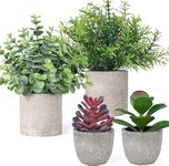 AlMuflihoon Set of 4 Artificial Plants Potted Fake Mini Faux Plant Foliage Eucalyptus Rosemary Succulents for Room Decor Home Kitchen Garden Office Indoor and Outdoor Decoration