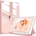 Fintie Hybrid Slim Case for iPad 9th / 8th / 7th Generation (2021/2020/2019) 10.2 inch - [Built-in Pencil Holder] Shockproof Cover with Clear Transparent Back Shell, Auto Wake Sleep (Rose Gold)