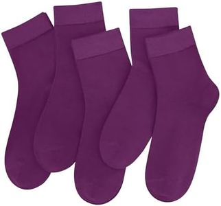 SERISIMPLE Colorful Quarter Ladies Crew Socks Breathable Solid Pastel Light Color Thin Bootie Unisex Sock 5 Pairs (l,Tyrian Purple)