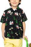 KING KAMEHA Funky Casual Hawaiian Shirt Kids Boys Girls Front-Pocket Loud Shortsleeve Unisex Christmas Reindeer Prints, Kids Christmas Buddies Black, 10 Years