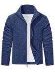 EKLENTSON Fleece Jacket Full Zip Men Winter Lightweight Warm Soft Coat Work Sport Fleece Jacket Microfleece Mid Layer Tops with Pocket Dark Blue,S