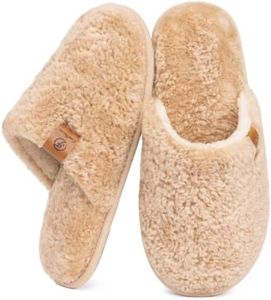 EverFoams Women's Fuzzy Slip-on Slippers Warm Cozy Soft Lightweight Memory Foam Indoor House Shoes Sand, 7-8 US