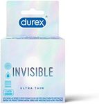 Durex Condoms, Ultra Thin & Lubricated, Condoms Invisible, 3 Count (Pack of 48) 's Thinnest Condom for Men