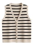 LILLUSORY Vest Tops for Women Striped Sweater Vest 2024 Fall Crochet Cropped Button Up Work Tank Top Outfits Y2K Clothes, Apricot_black, X-Large