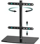 ONKRON Table Top TV Stand for 32-75 Inch TV & Screen, Glass TV Stand Universal up to 40 kg - Pedestal TV Stand with Mount VESA 100x100 - VESA 400x400 mm/Height Adjustable TV Stand Swivel PT3-B Black