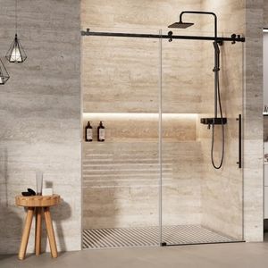 Garveehome Shower Glass Door (56-60" W x 72 "H), Frameless Shower Door with Clear SGCC Tempered Glass 5/16" (8mm), Shower Sliding Door with Waterroof Seal Strip, Stainless Steel Hardware, Black