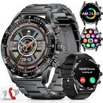 Smart Watch for Men,1.43'' AMOLED Display Smartwatch Compatible for Android iOS Phone,Rugged Military Bluetooth Call(Answer/Dial Calls),AI Voice Assistant with 2 Watchbands(Stainless Steel+Leather)