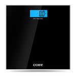 COBY Tempered Glass Digital Bathroom Scale with Color Changing LCD Backlit Display, Black, 3.47 Pound