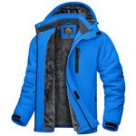 KEFITEVD Mens Ski Jacket Waterproof Warm Winter Windproof Coat with Hood Outdoor Walking Fleece Jacket Color Blue L