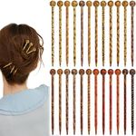 24 Pcs Boho Vintage Wood Hair Sticks Japanese Chinese Hairpin Retro Hair Chopsticks Decorative Different Prints Hair Forks Hanfu Pins Bun Holders for Long Hair Women