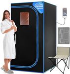 SereneLife Portable Infrared Steam Sauna Tent – 1 Person Indoor Home Sauna with Foot Heating Pad, Folding Chair & Remote Control Perfect to Unwind Detox or Weightloss