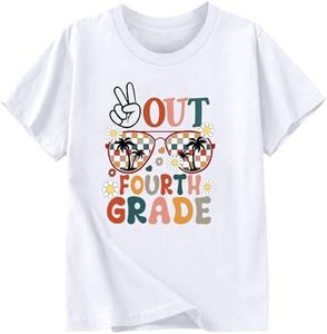 YZMI 4th Grade Graduation Shirt Boys Girls Peace Out Fourth Grade Tshirt Last Day of School Graduation Gifts for Kids White 9-10T