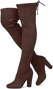 Shoe Land Womens Classify Over the knee Thigh High Boots Chunky Block Heels Long Stretch Fall Dress Boots, Mocha, 8 US