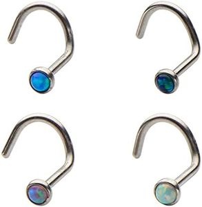 BodyJewelryOnline 20Ga Nose Screw With 2Mm Bezel Set Synthetic Opal - Made From 316L - 4 Colors To Choose From (Blue)