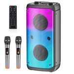 TAMPROAD Karaoke Machine with 2 Wireless Microphones, Portable Karaoke Machine for Adults & Kids, PA System with LED Lights, Karaoke Bluetooth Speaker Supports for TF Card/USB, AUX In, FM, REC,TWS