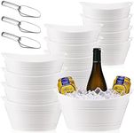 Geelin 12 Pcs Plastic Ice Bucket Ice Tub Clear Wine Champagne Wine Bucket Beer Bucket Drink Bucket Cooler Chiller Bin Parties Oval Storage Tub with 3 Ice Scoops for Cocktail (White)