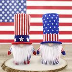 Patriotic 4th of July Gnome Uncle Sam Tomte for American Independence Day Gift Stars and Stripes Nisse Handmade Scandinavian Folklore Elf Dwarf Home Ornaments Kitchen Tiered Tray Decorations Set of 2