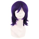 MapofBeauty 14 Inch/35 cm Short Cosplay Wolf Tail Synthetic Side Bangs Party Wig (Dark Purple)