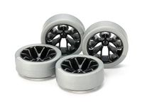 Tamiya Mini 4WD 95412 Hard Low-Profile Tires (Silver) & Carbon Wheels (Y Spoke)