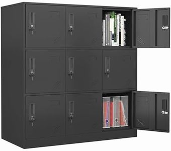 WISUNO 9 Doors Metal Storage Cabinet with Card Slot, Organizer,Shoes and Bags Steel Locker for Office, Home, Bank, School, Gym. (Black)