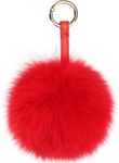 S.ROMZA Pom Pom Keychain Fluffy Real Fox Fur Ball Keychain for Women Bag Purse car key Charms (1inch, red)