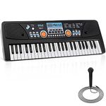 PYLE Digital Musical Karaoke Keyboard - Portable Electronic Piano Keyboard with Built-in Rechargeable Battery & Wired Microphone (49 Keys), Black, PKBRD4113