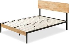 Zinus Olivia King size Bed frame - Bed 150x200 cm - 36 cm Height - Metal and Wood Platform Bed frame with Wood slat support - Natural Brown