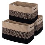 OIAHOMY Storage Basket, Woven Baskets for Storage, Cotton Rope Basket toys,Towel Bathroom - Pack of 3, Black & Brown 3 Pcs