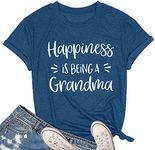 Womens Grandma Shirt Happiness is Being a Grandma Shirt Funny Letters Printed Casual Grandmother Tee Top, Blue, Large