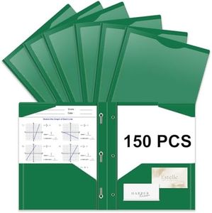 Briartw Heavy Duty Plastic Pocket Folder with Prongs for Letter Size Paper - 150 Pack Dark Green File Folder with Clear Front Pocket - 2 Pockets and 3 Prongs,As Well As 2 Card Slots - Pocket Folders