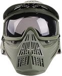 Paintball Mask Airsoft Masks Full Face Tactical Protection Gear with Grey Glasses for Halloween BBS CS Game Costume Accessories Motocross Skiing Green & GreyLens