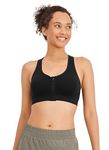 Jockey Women's Bra Seamfree Mid Impact Zip Front Sports Bra, Black Night, 2XL