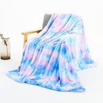 STYHO Tie-Dye Rainbow Sherpa Fleece Reversible Sofa Bed Single Blanket Ultra Soft Thick Fluffy Cozy Warm Blanket Throw(Blue-Pink,130 x 160cm)